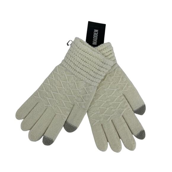 Steve Madden Lurex Zig Zag Tech Touch Ivory Metallic Knit Gloves One Size - Picture 1 of 7